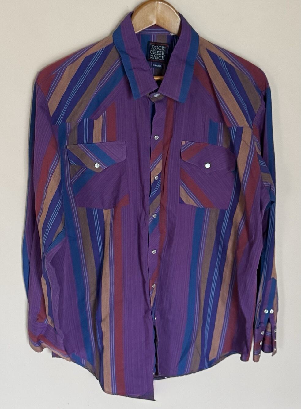 Rock Creek Ranch Men's Purple Striped Pearl Snap Shirt XL